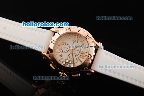 Chopard Happy Sport Chronograph Miyota Quartz Movement Rose Gold Case with White Dial and Rose Gold Bezel - Click Image to Close