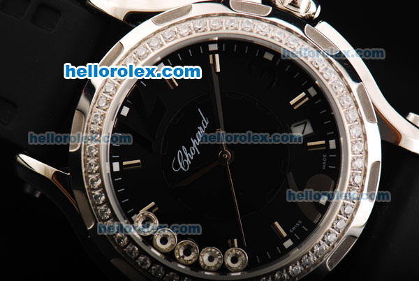 Chopard Happy Sport Quartz Movement Black Dial with Diamond Bezel and Stick Markers - Click Image to Close