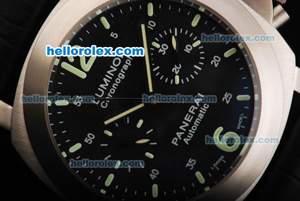 Panerai Luminor PAM 253 Automatic Movement Black Dial with Green Stick Markers/Arabic Numerals and Black Leather Strap - Click Image to Close
