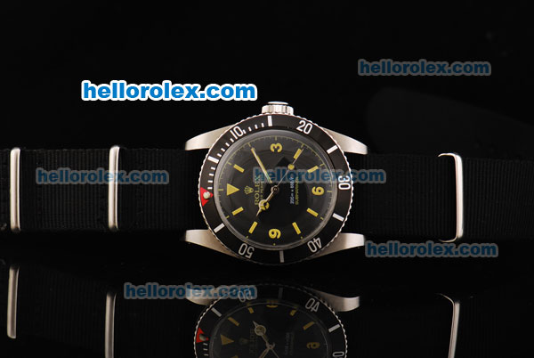 Rolex Submariner Oyster Perpetual Swiss ETA 2836 Automatic Movement Black Dial with Yellow Markers and Black Nylon Strap - Click Image to Close