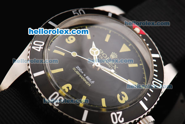Rolex Submariner Oyster Perpetual Swiss ETA 2836 Automatic Movement Black Dial with Yellow Markers and Black Nylon Strap - Click Image to Close