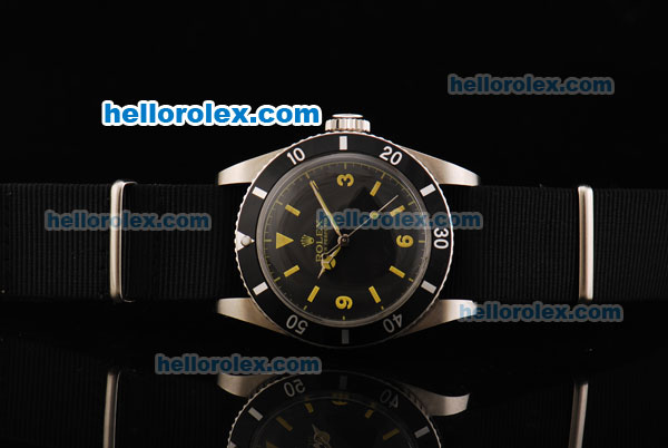 Rolex Submariner Oyster Perpetual Swiss ETA 2836 Automatic Movement Stainless Steel Case with Black Dial and Black Nylon Strap - Click Image to Close