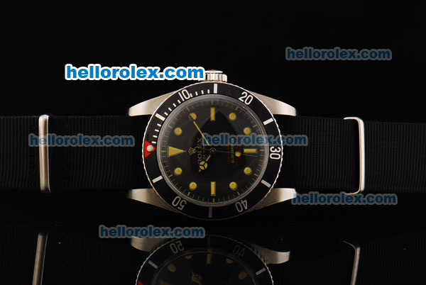 Rolex Submariner Oyster Perpetual Swiss ETA 2836 Automatic Movement Black Dial with Yellow Indexes and Black Nylon Strap - Click Image to Close
