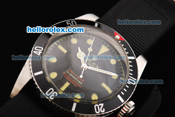 Rolex Submariner Oyster Perpetual Swiss ETA 2836 Automatic Movement Black Dial with Yellow Indexes and Black Nylon Strap - Click Image to Close