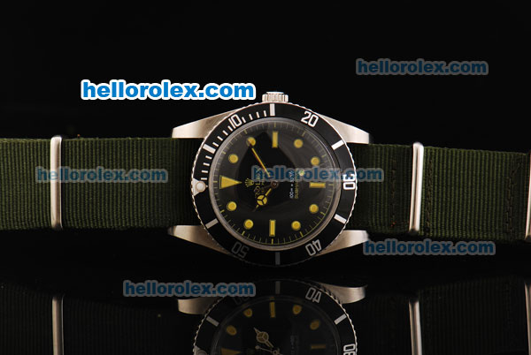 Rolex Submariner Oyster Perpetual Swiss ETA 2836 Automatic Movement Black Dial with Green Nylon Strap - Click Image to Close