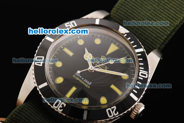Rolex Submariner Oyster Perpetual Swiss ETA 2836 Automatic Movement Black Dial with Green Nylon Strap - Click Image to Close