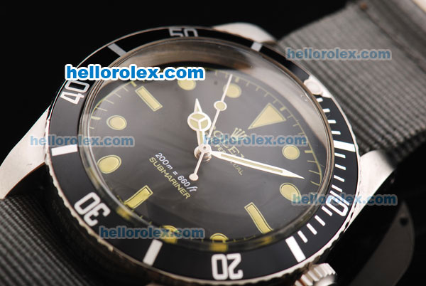 Rolex Submariner Oyster Perpetual Swiss ETA 2836 Automatic Movement Black Dial with Yellow Markers and Grey Nylon Strap - Click Image to Close