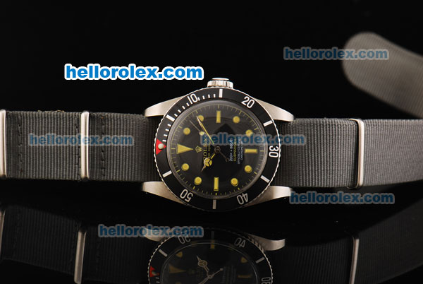 Rolex Submariner Swiss ETA 2836 Automatic Movement Black Dial with Yellow Hands and Grey Nylon Strap - Click Image to Close