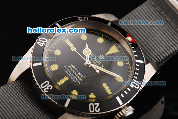 Rolex Submariner Swiss ETA 2836 Automatic Movement Black Dial with Yellow Hands and Grey Nylon Strap - Click Image to Close