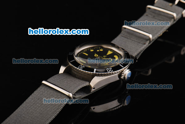 Rolex Submariner Swiss ETA 2836 Automatic Movement Black Dial with Yellow Hands and Grey Nylon Strap - Click Image to Close