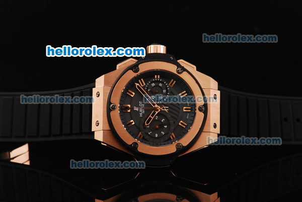 Hublot King Power Limited Edition Swiss Valjoux 7750 Automatic Movement Black Dial with Rose Gold Hands/Stick Markers and Black Rubber Strap - Click Image to Close