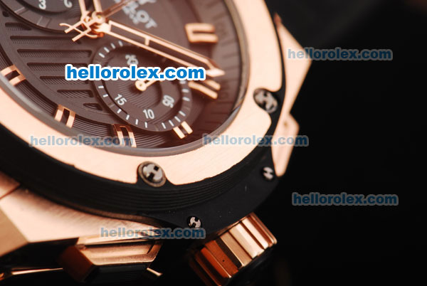 Hublot King Power Limited Edition Swiss Valjoux 7750 Automatic Movement Black Dial with Rose Gold Hands/Stick Markers and Black Rubber Strap - Click Image to Close