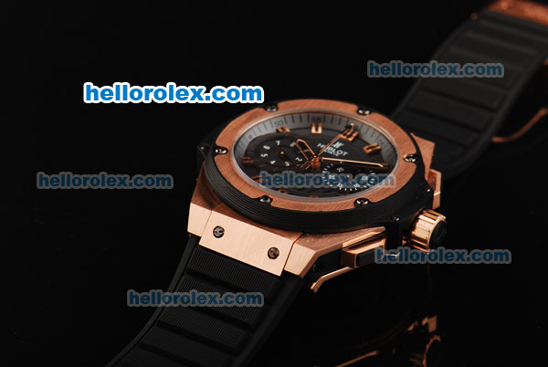 Hublot King Power Limited Edition Swiss Valjoux 7750 Automatic Movement Black Dial with Rose Gold Hands/Stick Markers and Black Rubber Strap - Click Image to Close