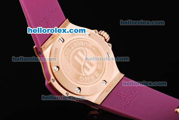 Hublot Big Bang Swiss Quartz Movement White Dial with Rose Gold Bezel and Purple Rubber Strap-Lady Size - Click Image to Close