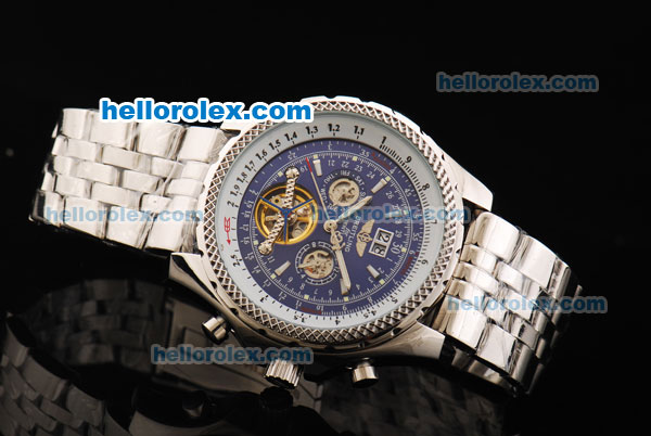 Breitling for Bentley Motors Tourbillon Automatic Movement Full Steel with Blue Dial and Stick Markers - Click Image to Close