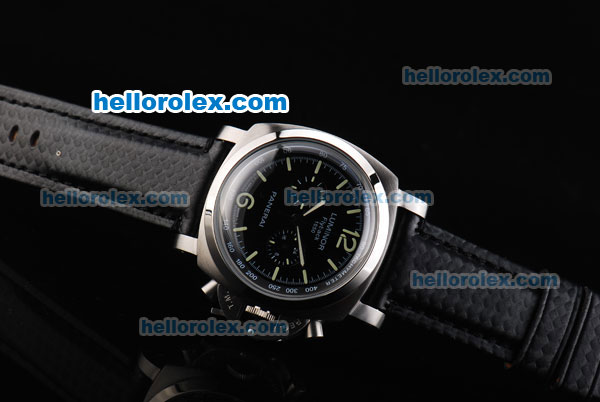 Panerai Luminor PAM212 Flyback 1950 Chronograph Miyota Quartz Movement Steel Case with Black Dial and Black Leather Strap - Click Image to Close