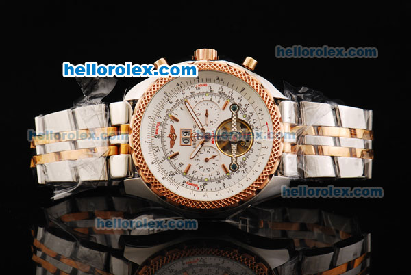 Breitling for Bentley Motors Tourbillon Automatic Movement White Dial with Rose Gold Honeycomb Bezel and Two Tone Strap - Click Image to Close
