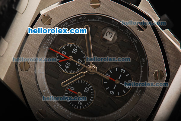 Audemars Piguet Royal Oak Offshore Grey Themes Swiss Valjoux 7750 Automatic Movement Titanium Case with Grey Dial and Black Leather Strap - Click Image to Close