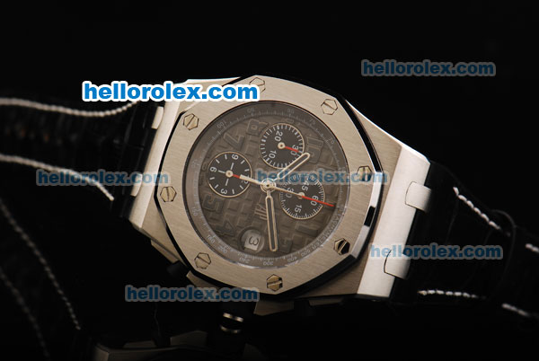 Audemars Piguet Royal Oak Offshore Grey Themes Swiss Valjoux 7750 Automatic Movement Titanium Case with Grey Dial and Black Leather Strap - Click Image to Close