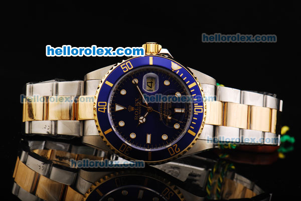 Rolex Submariner Swiss ETA 2836 Automatic Movement Steel Case with Blue Dial and Two Tone Strap - Click Image to Close