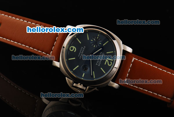 Panerai Luminor Marina Pam 104 Automatic Movement Steel Case with Blue Dial and Brown Leather Strap - Click Image to Close