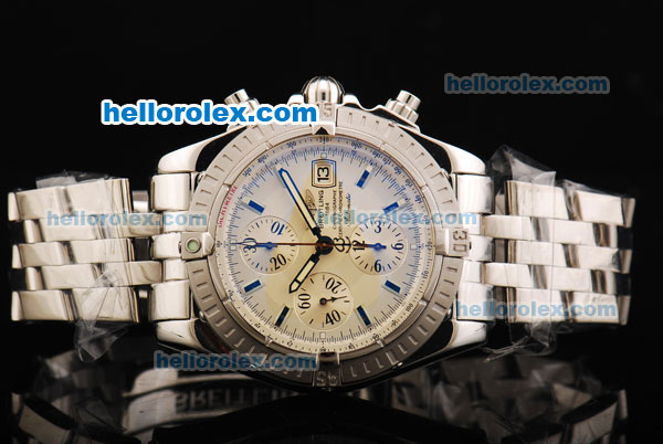 Breitling Chronomat Evolution Chronograph Swiss Valjoux 7750 Automatic Movement Cream Dial with Stick Markers - Click Image to Close