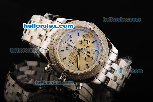 Breitling Chronomat Evolution Chronograph Swiss Valjoux 7750 Automatic Movement Cream Dial with Stick Markers - Click Image to Close