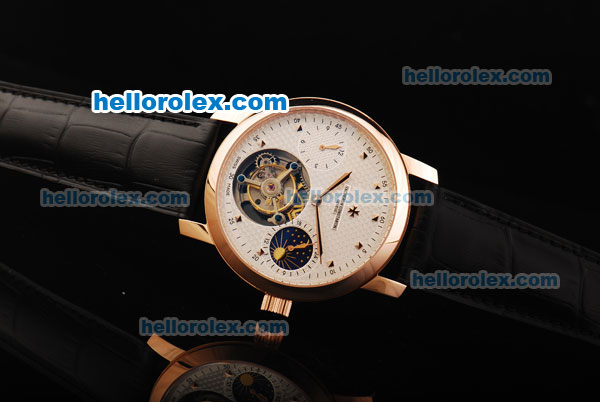 Vacheron Constantin Tourbillon Swiss Manual Winding Movement Rose Gold Case with White Dial and Moon Phase - Click Image to Close