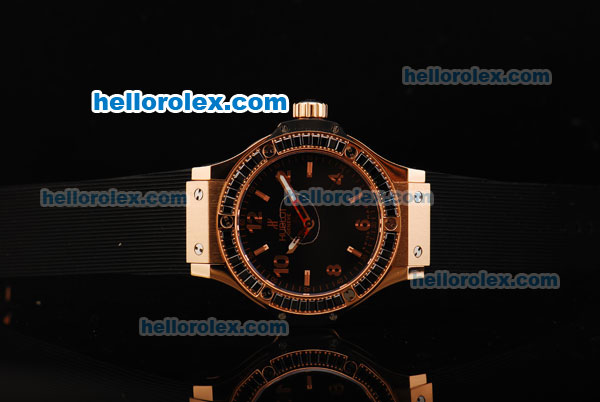 Hublot Big Bang Swiss Quartz Movement Black Dial with Rose Gold Stick/Numeral Markers and Diamond Bezel - Click Image to Close