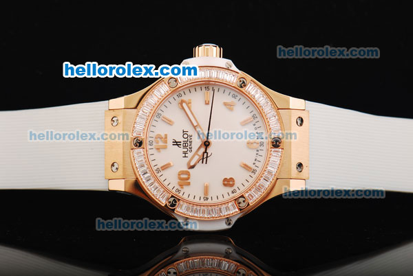 Hublot Big Bang Swiss Quartz Movement Rose Gold Case with White Dial and Diamond Bezel -Lady Model - Click Image to Close