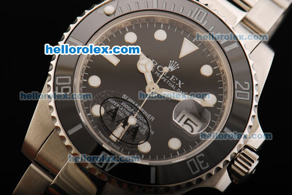 Rolex Submariner Oyster Perpetual Swiss ETA 2836 Automatic Movement Steel Case with Black Dial and Black Bezel - Click Image to Close