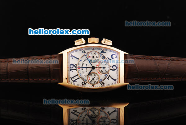 Franck Muller Casablanca Chronograph Swiss Valjoux 7750 Automatic Movement Gold Case with White Dial and Black Arabic Numeral Markers - Click Image to Close