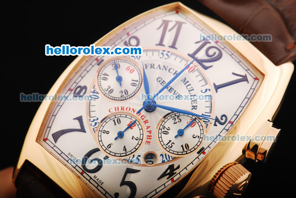 Franck Muller Casablanca Chronograph Swiss Valjoux 7750 Automatic Movement Gold Case with White Dial and Black Arabic Numeral Markers - Click Image to Close