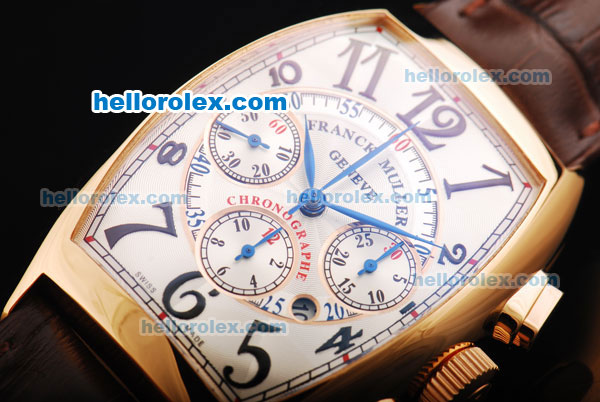 Franck Muller Casablanca Chronograph Swiss Valjoux 7750 Automatic Movement Gold Case with White Dial and Black Arabic Numeral Markers - Click Image to Close