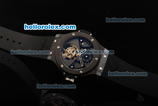 Hublot Big Bang Tourbillon Manual Winding Movement Ceramic Case and Bezel with Grey Dial and Black Rubber Strap-Limited Edition - Click Image to Close
