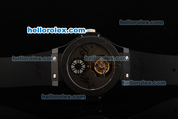 Hublot Big Bang Tourbillon Manual Winding Movement Ceramic Case and Bezel with Grey Skeleton Dial and Rubber Strap-Limited Edition - Click Image to Close
