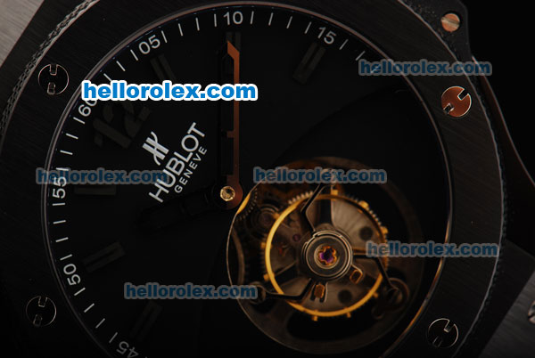 Hublot Big Bang Tourbillon Manual Winding Movement Ceramic Case and Bezel with Black Dial and Black Rubber Strap-Limited Edition - Click Image to Close