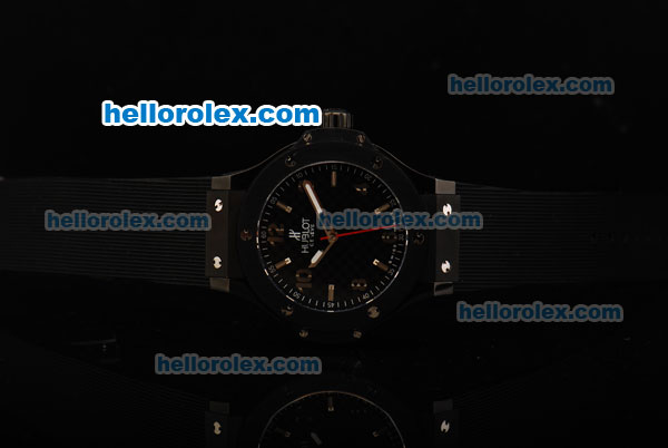 Hublot Big Bang Swiss Quartz Movement PVD Case with Black Dial and Black Rubber Strap - Click Image to Close