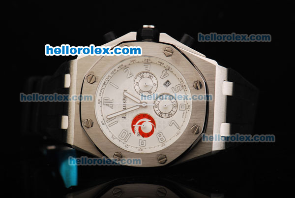 Audemars Piguet Royal Oak Offshore Chronograph Quartz Movement Steel Case with White Dial and White Arabic Numeral Markers - Click Image to Close