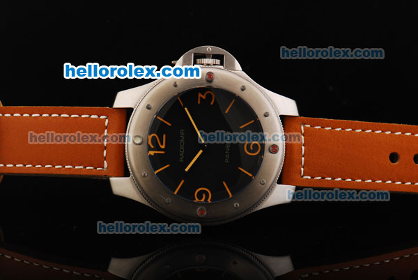 Panerai Radiomir Asia 6497 Manual Winding Movement Steel Case with Blue Dial and Brown Leather Strap - Click Image to Close