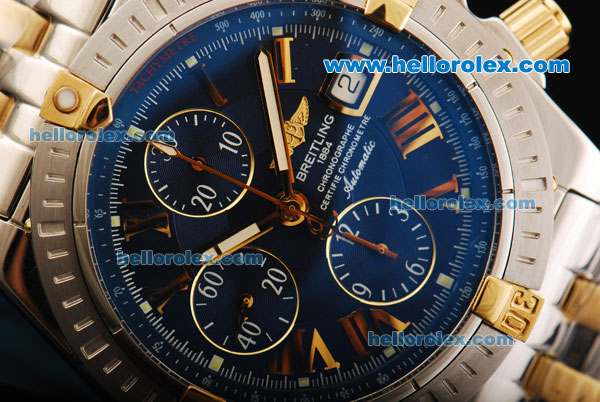 Breitling Chronomat Evolution Swiss Valjoux 7750 Automatic Movement Steel Case with Blue Dial and Two Tone Strap - Click Image to Close