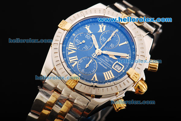 Breitling Chronomat Evolution Swiss Valjoux 7750 Automatic Movement Steel Case with Blue Dial and Two Tone Strap - Click Image to Close