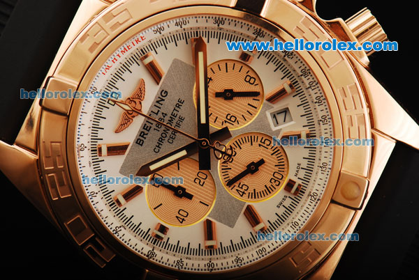 Breitling Chronomat B01 Chronograph Quartz Movement Rose Gold Case with Rose Gold Stick Markers and Black Rubber Strap - Click Image to Close