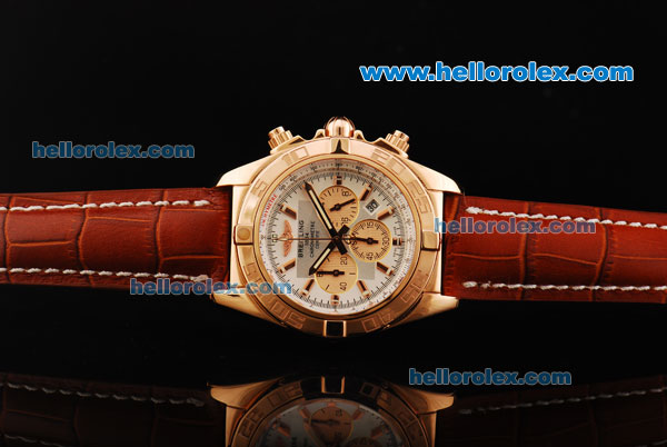 Breitling Chronomat B01 Chronograph Miyota Quartz Movement Rose Gold Case with Rose Gold Stick Markers and Brown Leather Strap - Click Image to Close