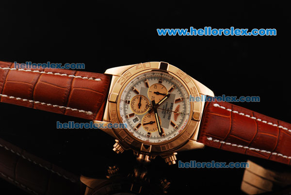 Breitling Chronomat B01 Chronograph Miyota Quartz Movement Rose Gold Case with Rose Gold Stick Markers and Brown Leather Strap - Click Image to Close