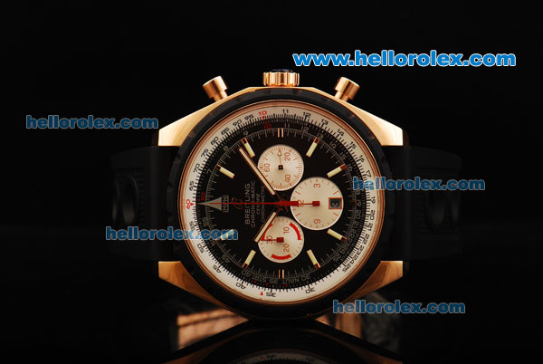 Breitling Chrono-Matic Chronograph Swiss Valjoux 7750 Automatic Movement Rose Gold Case with Brown Dial and PVD Bezel - Click Image to Close