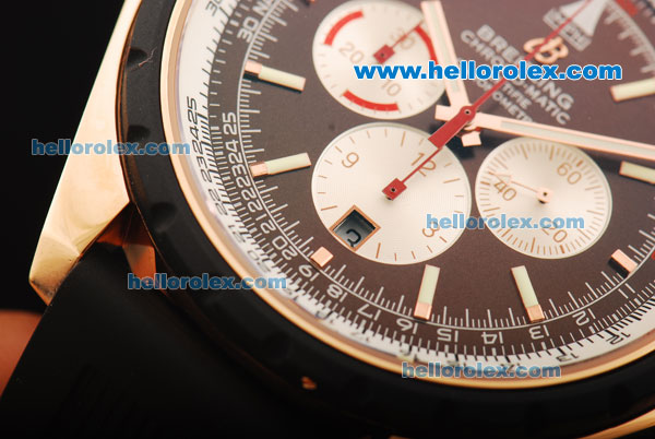 Breitling Chrono-Matic Chronograph Swiss Valjoux 7750 Automatic Movement Rose Gold Case with Brown Dial and PVD Bezel - Click Image to Close