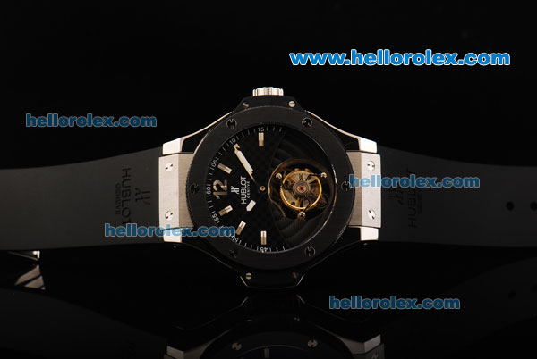 Hublot Big Bang Tourbillon Manual Winding Movement Steel Case with Black Dial and Black Rubber Strap-Limited Edition - Click Image to Close