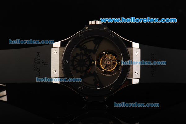 Hublot Big Bang Tourbillon Manual Winding Movement Steel Case with Grey Dial and Black Rubber Strap-Limited Edition - Click Image to Close
