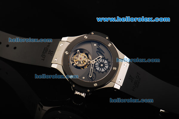 Hublot Big Bang Tourbillon Manual Winding Movement Steel Case with Grey Dial and PVD Bezel-Limited Edition - Click Image to Close